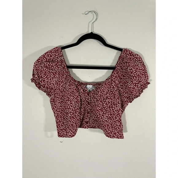 Princess Polly Red Floral‎ Laura Crop Top Button Up Puff Sleeve Shirt - Picture 7 of 7